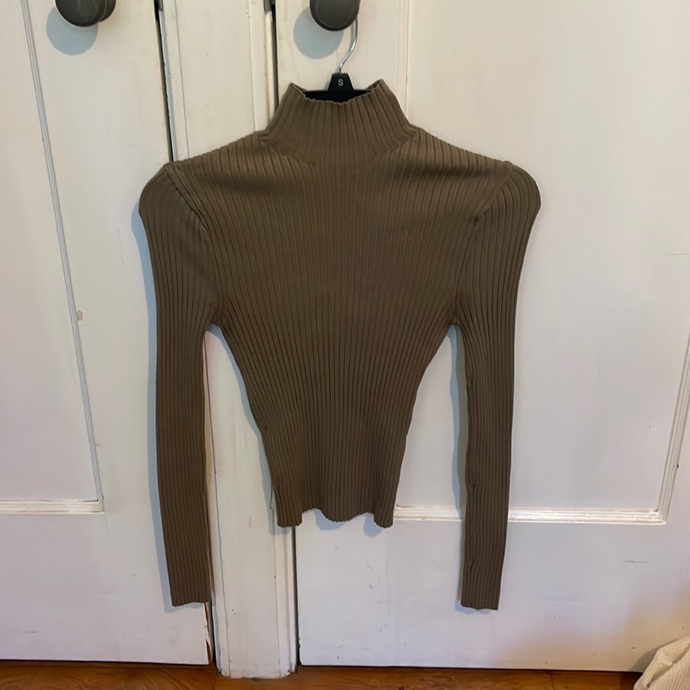 Turtle neck long sleeve tight fitting top.